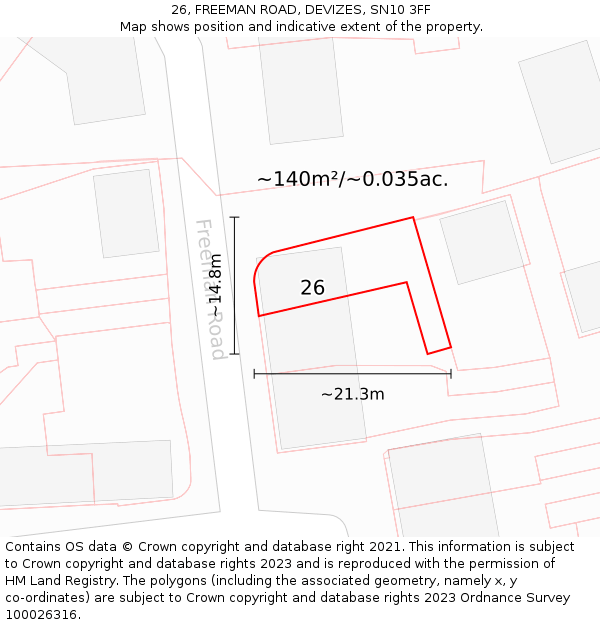 26, FREEMAN ROAD, DEVIZES, SN10 3FF: Plot and title map
