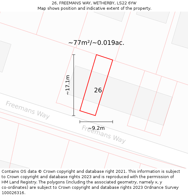 26, FREEMANS WAY, WETHERBY, LS22 6YW: Plot and title map
