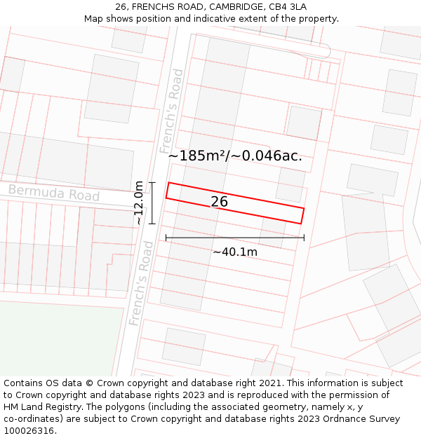 26, FRENCHS ROAD, CAMBRIDGE, CB4 3LA: Plot and title map