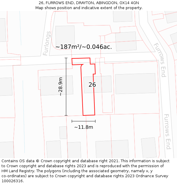 26, FURROWS END, DRAYTON, ABINGDON, OX14 4GN: Plot and title map