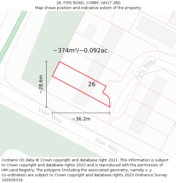26, FYFE ROAD, CORBY, NN17 2RD: Plot and title map