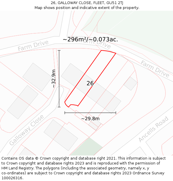 26, GALLOWAY CLOSE, FLEET, GU51 2TJ: Plot and title map