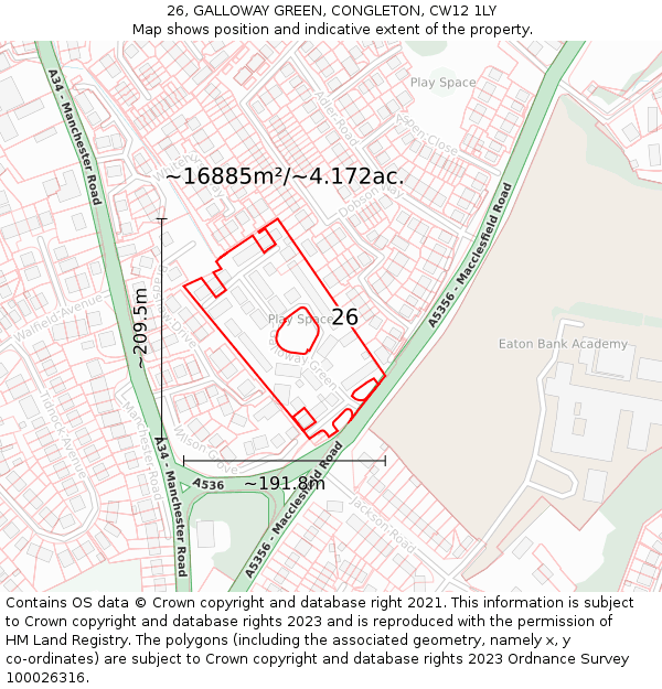 26, GALLOWAY GREEN, CONGLETON, CW12 1LY: Plot and title map