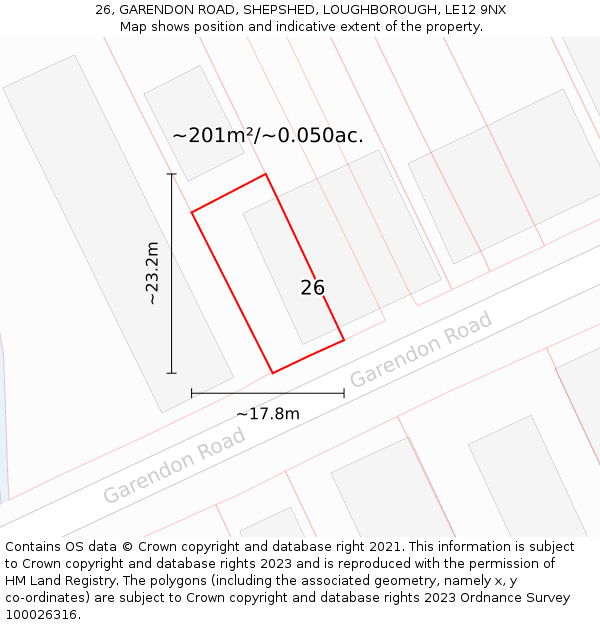 26, GARENDON ROAD, SHEPSHED, LOUGHBOROUGH, LE12 9NX: Plot and title map