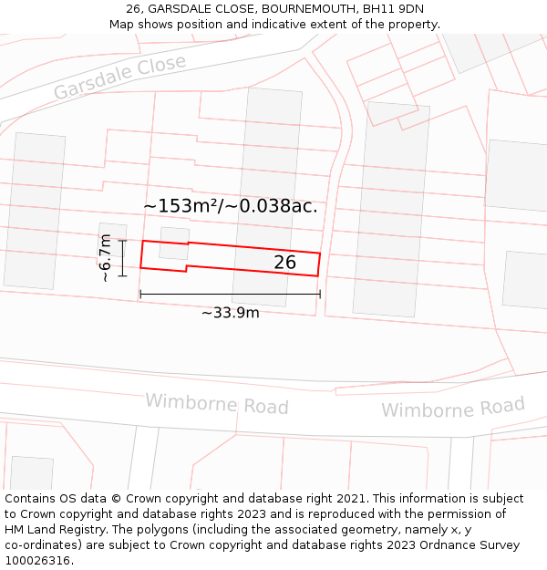 26, GARSDALE CLOSE, BOURNEMOUTH, BH11 9DN: Plot and title map