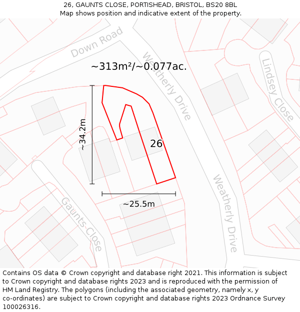 26, GAUNTS CLOSE, PORTISHEAD, BRISTOL, BS20 8BL: Plot and title map
