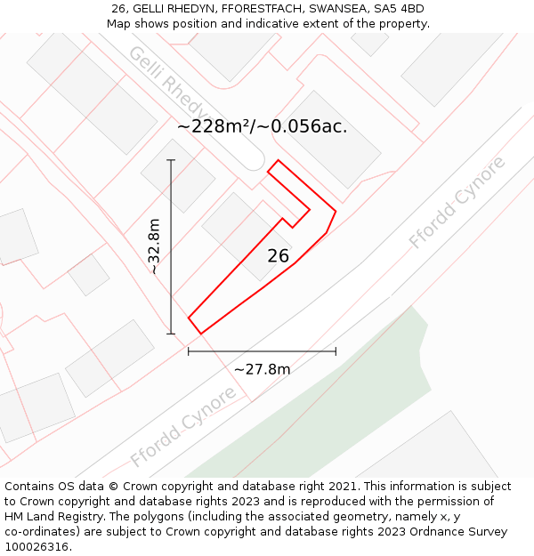 26, GELLI RHEDYN, FFORESTFACH, SWANSEA, SA5 4BD: Plot and title map