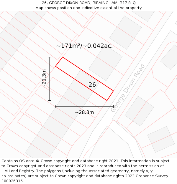 26, GEORGE DIXON ROAD, BIRMINGHAM, B17 8LQ: Plot and title map