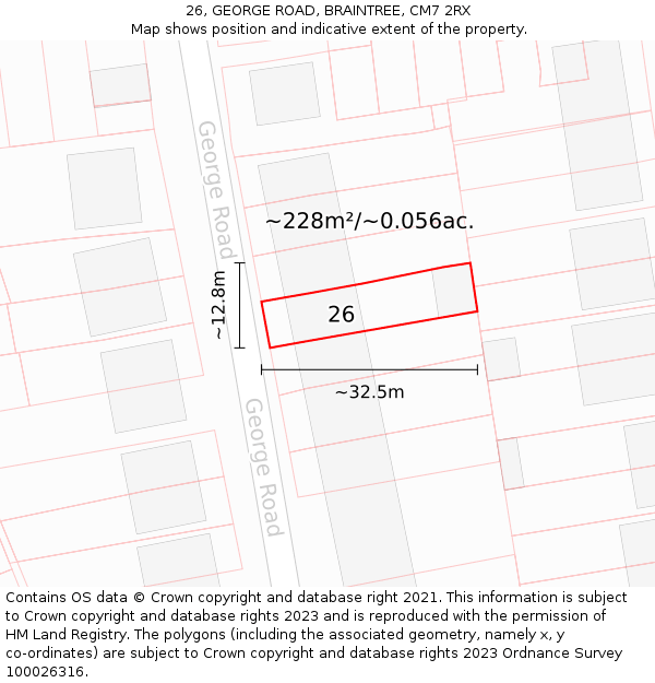 26, GEORGE ROAD, BRAINTREE, CM7 2RX: Plot and title map