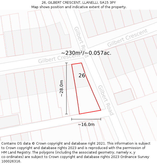 26, GILBERT CRESCENT, LLANELLI, SA15 3PY: Plot and title map
