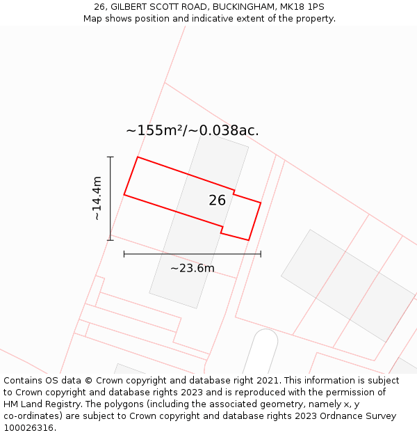26, GILBERT SCOTT ROAD, BUCKINGHAM, MK18 1PS: Plot and title map