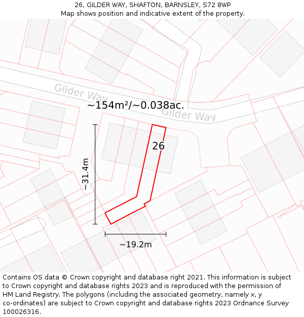 26, GILDER WAY, SHAFTON, BARNSLEY, S72 8WP: Plot and title map