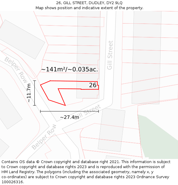 26, GILL STREET, DUDLEY, DY2 9LQ: Plot and title map