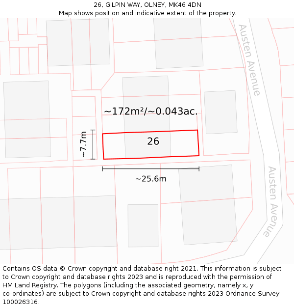 26, GILPIN WAY, OLNEY, MK46 4DN: Plot and title map