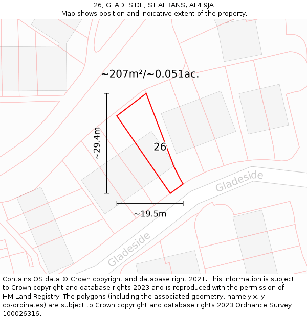 26, GLADESIDE, ST ALBANS, AL4 9JA: Plot and title map