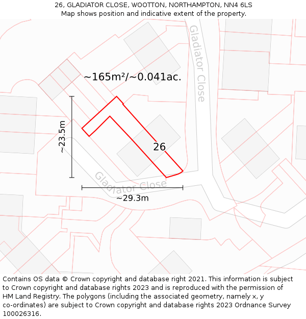 26, GLADIATOR CLOSE, WOOTTON, NORTHAMPTON, NN4 6LS: Plot and title map