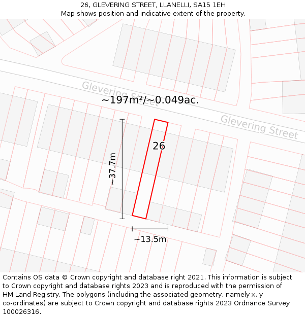 26, GLEVERING STREET, LLANELLI, SA15 1EH: Plot and title map