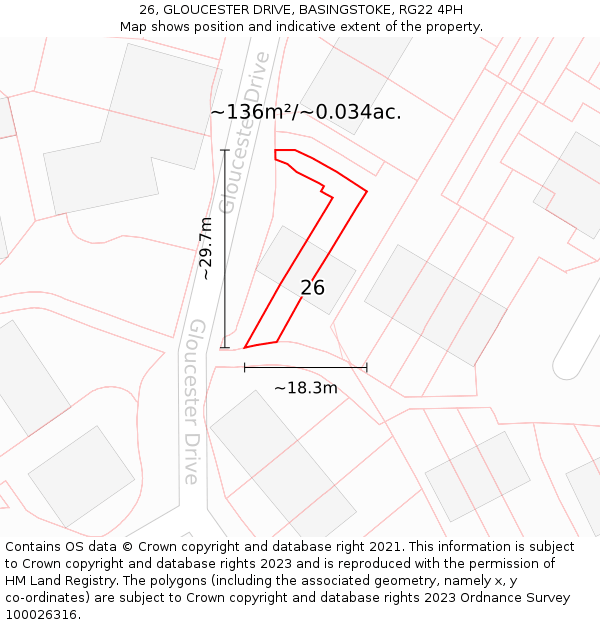 26, GLOUCESTER DRIVE, BASINGSTOKE, RG22 4PH: Plot and title map