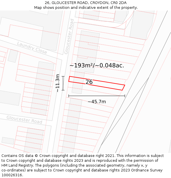 26, GLOUCESTER ROAD, CROYDON, CR0 2DA: Plot and title map