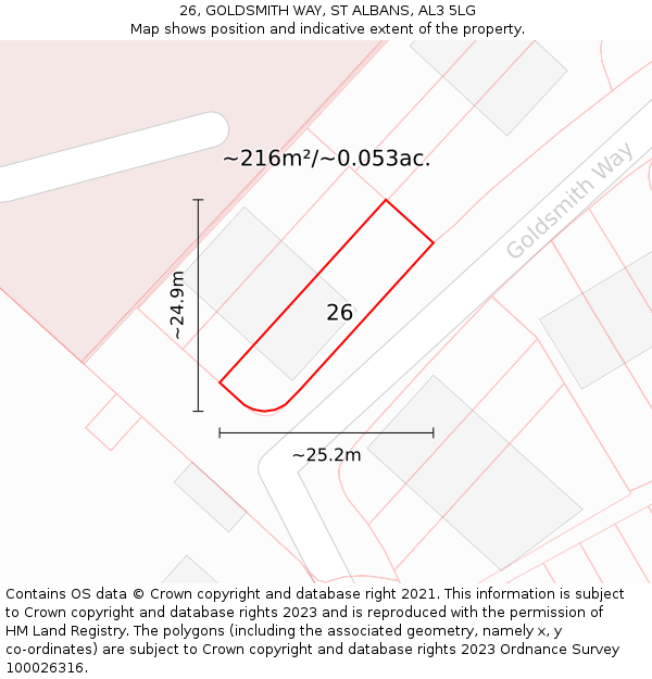26, GOLDSMITH WAY, ST ALBANS, AL3 5LG: Plot and title map