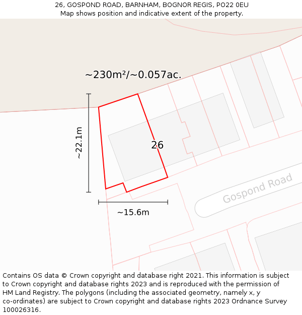 26, GOSPOND ROAD, BARNHAM, BOGNOR REGIS, PO22 0EU: Plot and title map