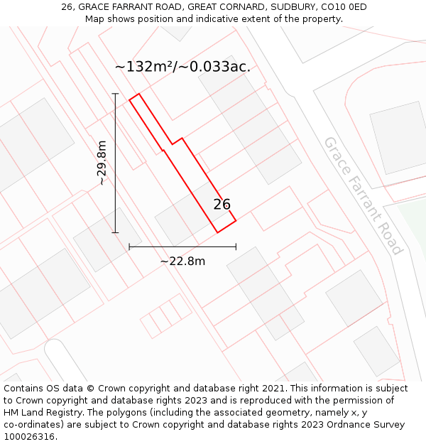 26, GRACE FARRANT ROAD, GREAT CORNARD, SUDBURY, CO10 0ED: Plot and title map