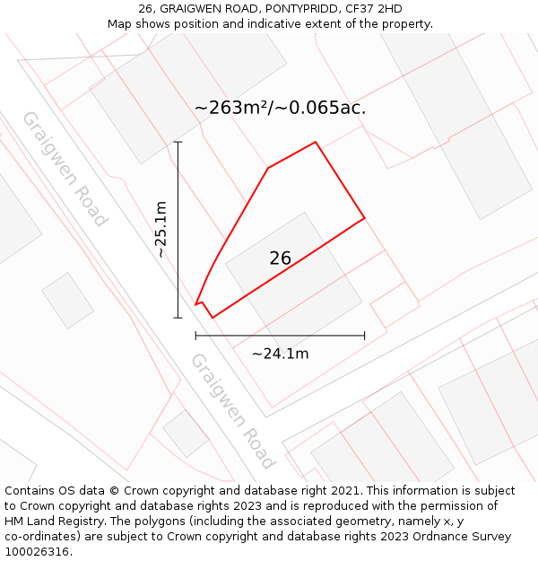 26, GRAIGWEN ROAD, PONTYPRIDD, CF37 2HD: Plot and title map