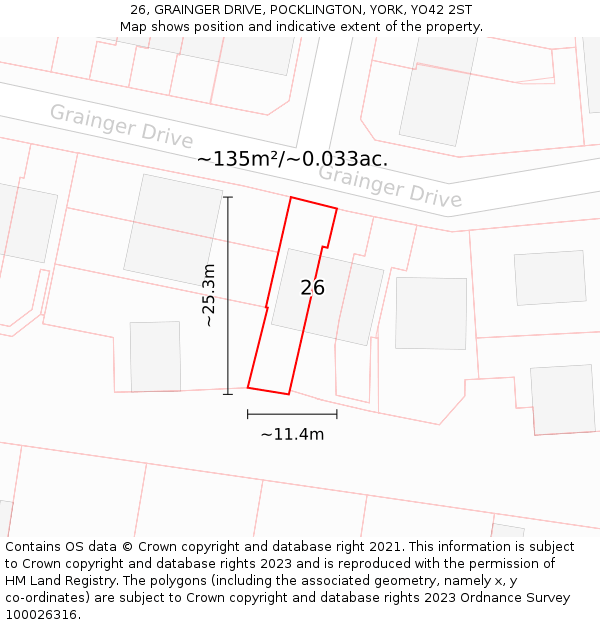 26, GRAINGER DRIVE, POCKLINGTON, YORK, YO42 2ST: Plot and title map