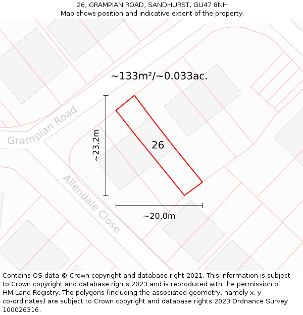 26, GRAMPIAN ROAD, SANDHURST, GU47 8NH: Plot and title map