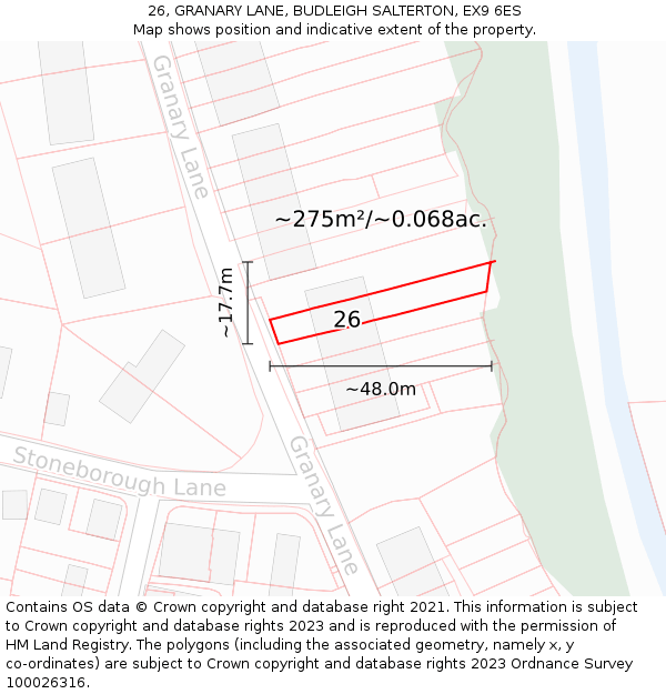 26, GRANARY LANE, BUDLEIGH SALTERTON, EX9 6ES: Plot and title map