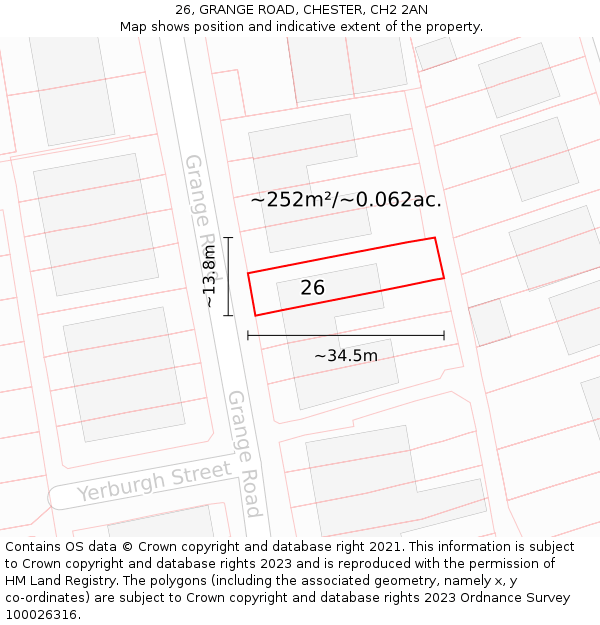 26, GRANGE ROAD, CHESTER, CH2 2AN: Plot and title map