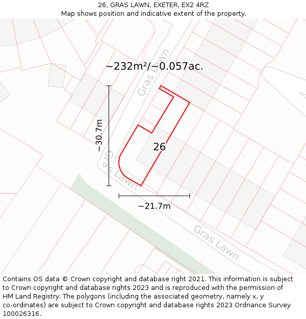 26, GRAS LAWN, EXETER, EX2 4RZ: Plot and title map