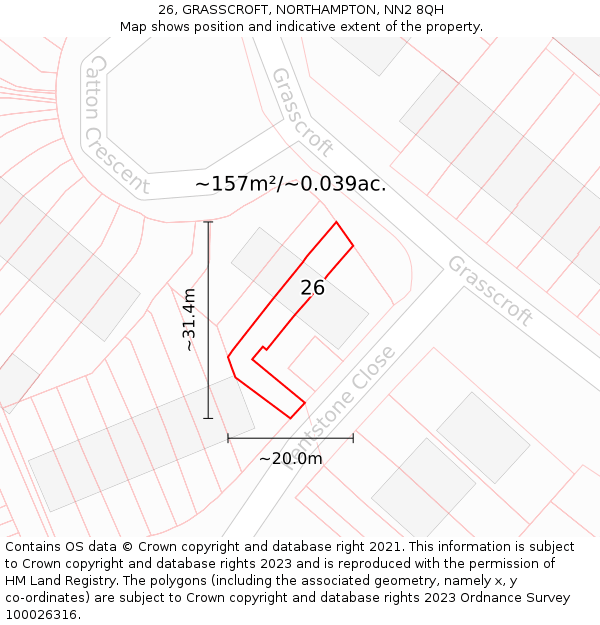 26, GRASSCROFT, NORTHAMPTON, NN2 8QH: Plot and title map