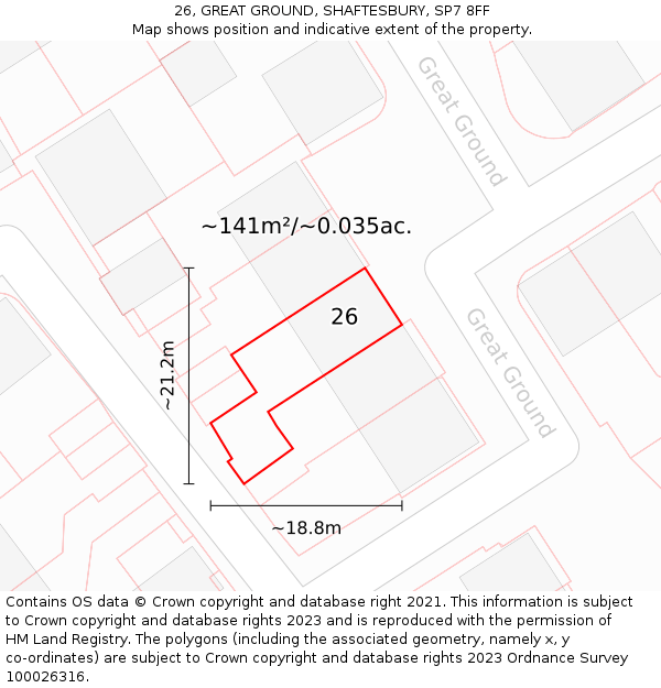 26, GREAT GROUND, SHAFTESBURY, SP7 8FF: Plot and title map