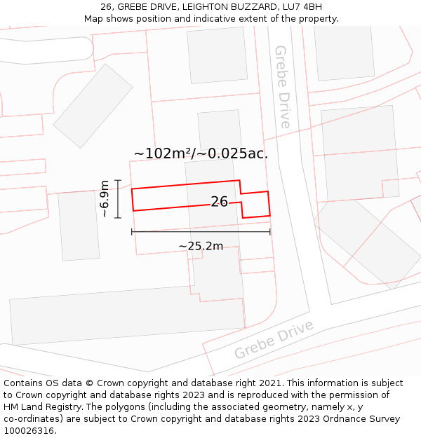 26, GREBE DRIVE, LEIGHTON BUZZARD, LU7 4BH: Plot and title map