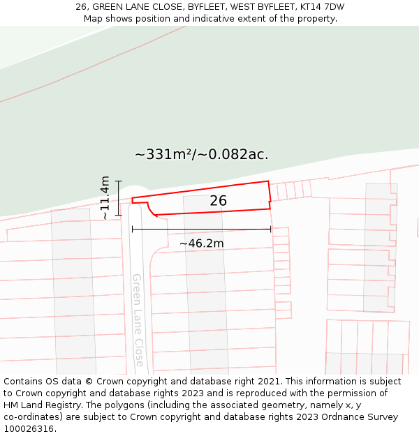 26, GREEN LANE CLOSE, BYFLEET, WEST BYFLEET, KT14 7DW: Plot and title map