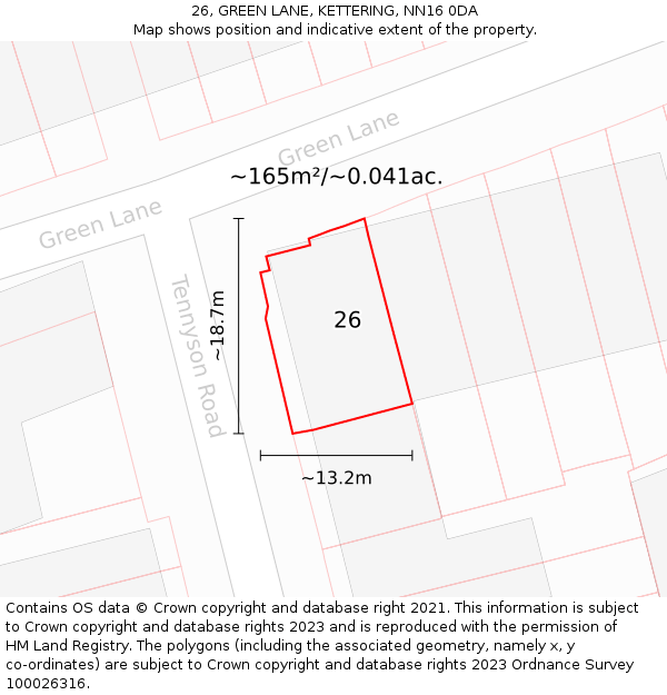 26, GREEN LANE, KETTERING, NN16 0DA: Plot and title map