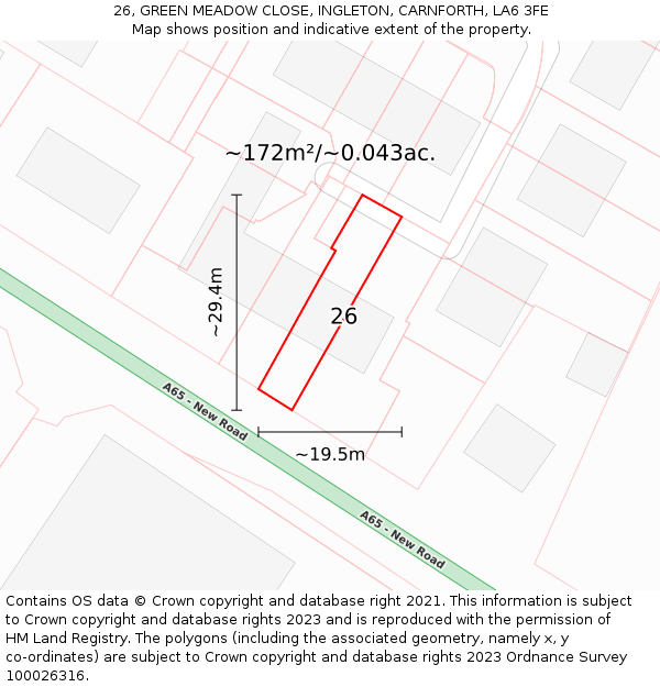 26, GREEN MEADOW CLOSE, INGLETON, CARNFORTH, LA6 3FE: Plot and title map