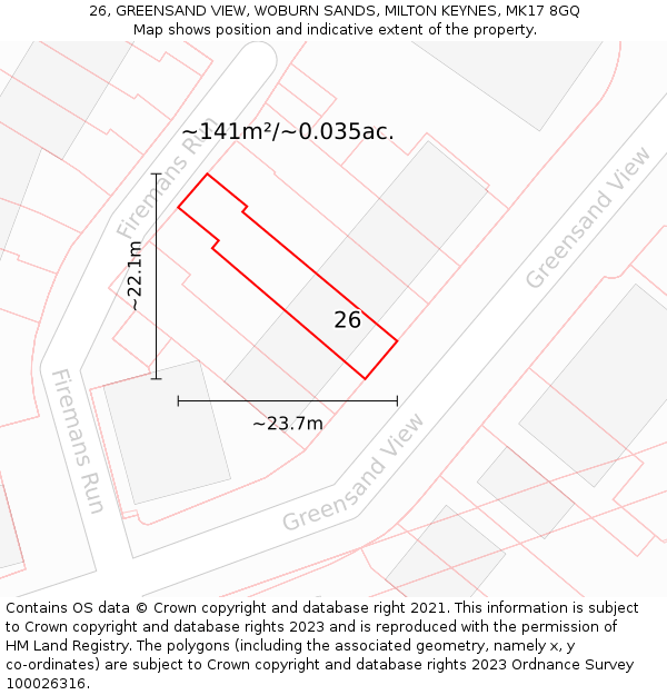 26, GREENSAND VIEW, WOBURN SANDS, MILTON KEYNES, MK17 8GQ: Plot and title map