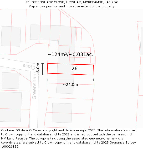 26, GREENSHANK CLOSE, HEYSHAM, MORECAMBE, LA3 2DP: Plot and title map