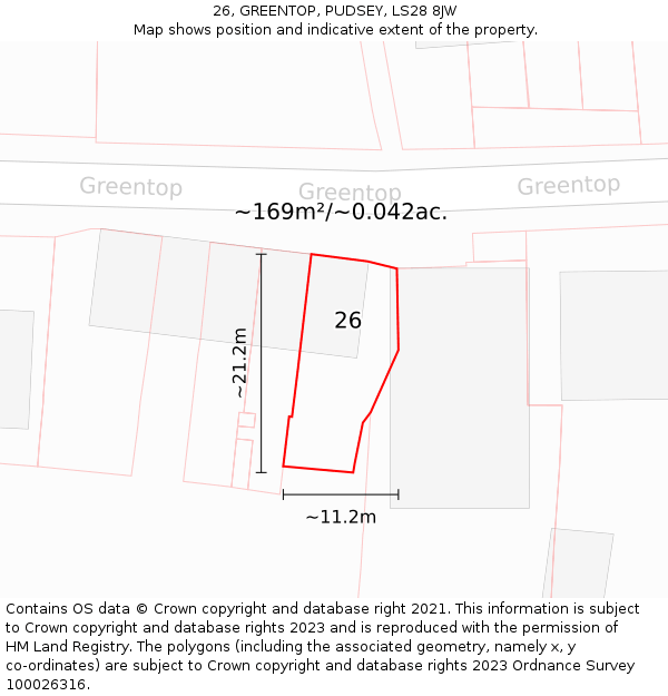 26, GREENTOP, PUDSEY, LS28 8JW: Plot and title map