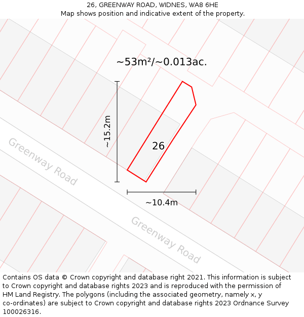 26, GREENWAY ROAD, WIDNES, WA8 6HE: Plot and title map
