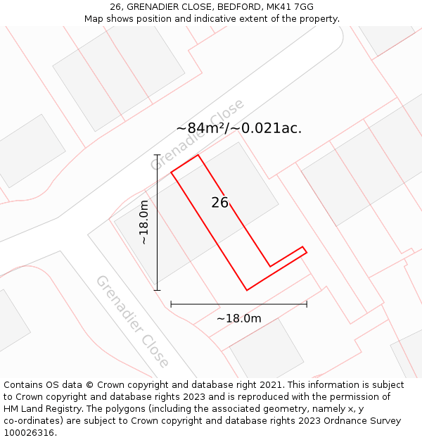 26, GRENADIER CLOSE, BEDFORD, MK41 7GG: Plot and title map