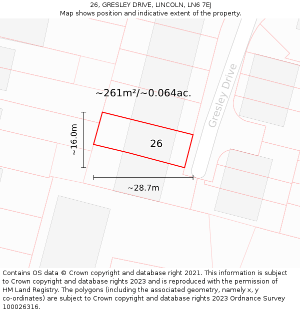 26, GRESLEY DRIVE, LINCOLN, LN6 7EJ: Plot and title map