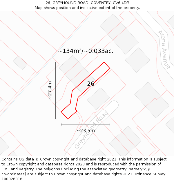 26, GREYHOUND ROAD, COVENTRY, CV6 4DB: Plot and title map