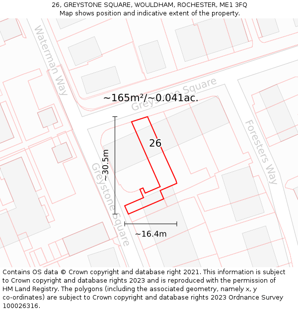 26, GREYSTONE SQUARE, WOULDHAM, ROCHESTER, ME1 3FQ: Plot and title map
