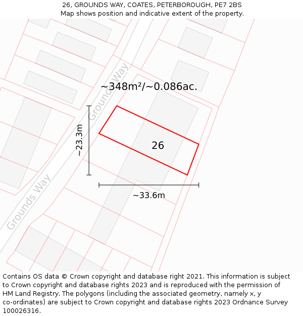 26, GROUNDS WAY, COATES, PETERBOROUGH, PE7 2BS: Plot and title map