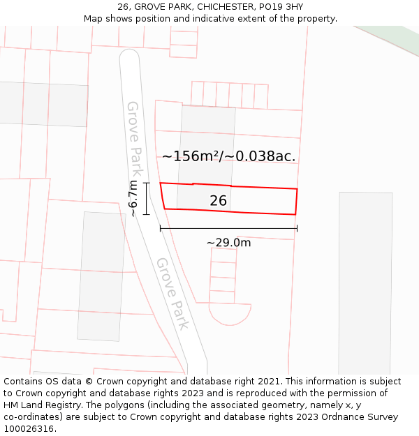 26, GROVE PARK, CHICHESTER, PO19 3HY: Plot and title map