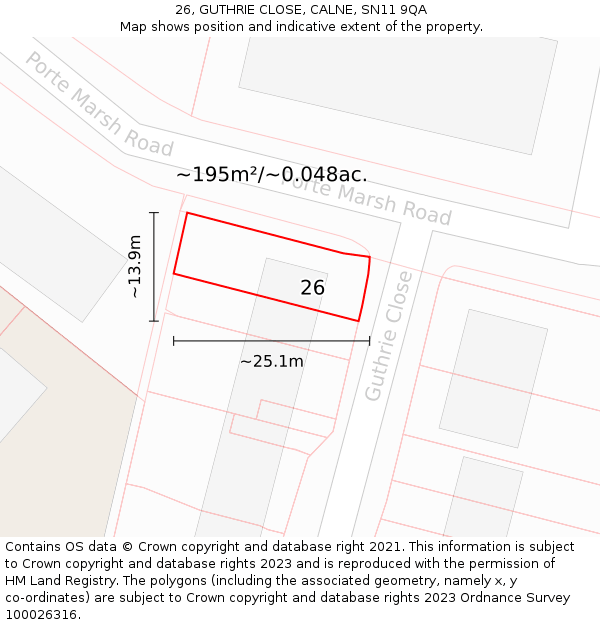 26, GUTHRIE CLOSE, CALNE, SN11 9QA: Plot and title map