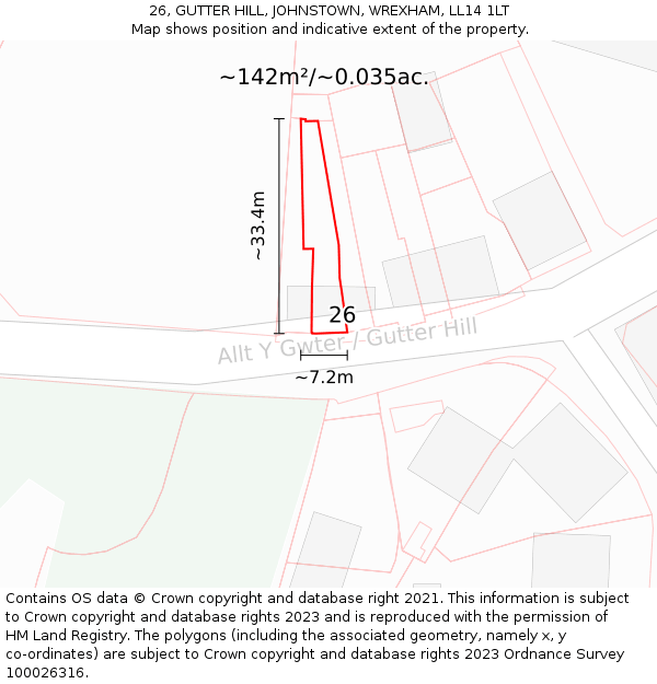 26, GUTTER HILL, JOHNSTOWN, WREXHAM, LL14 1LT: Plot and title map
